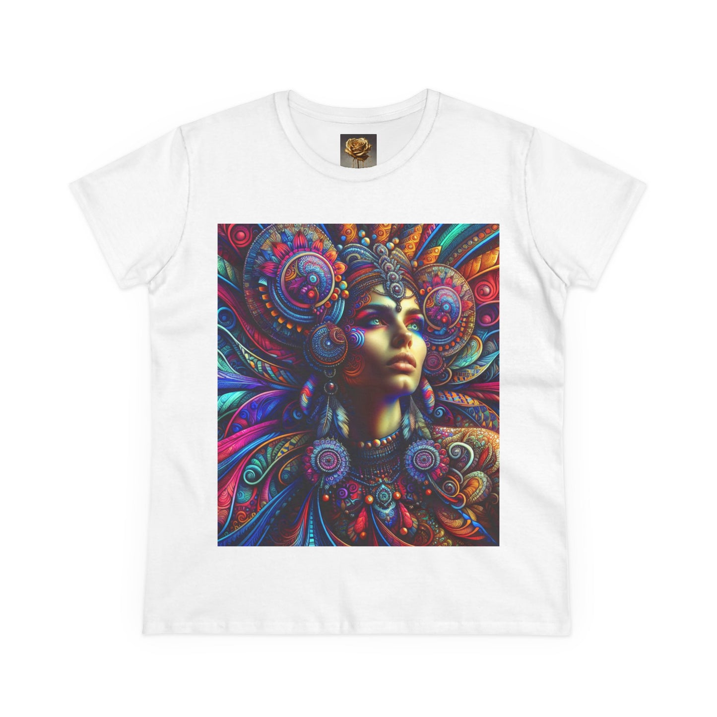 Bohemian Women's Midweight Cotton Tee - Vibrant Spiritual Art