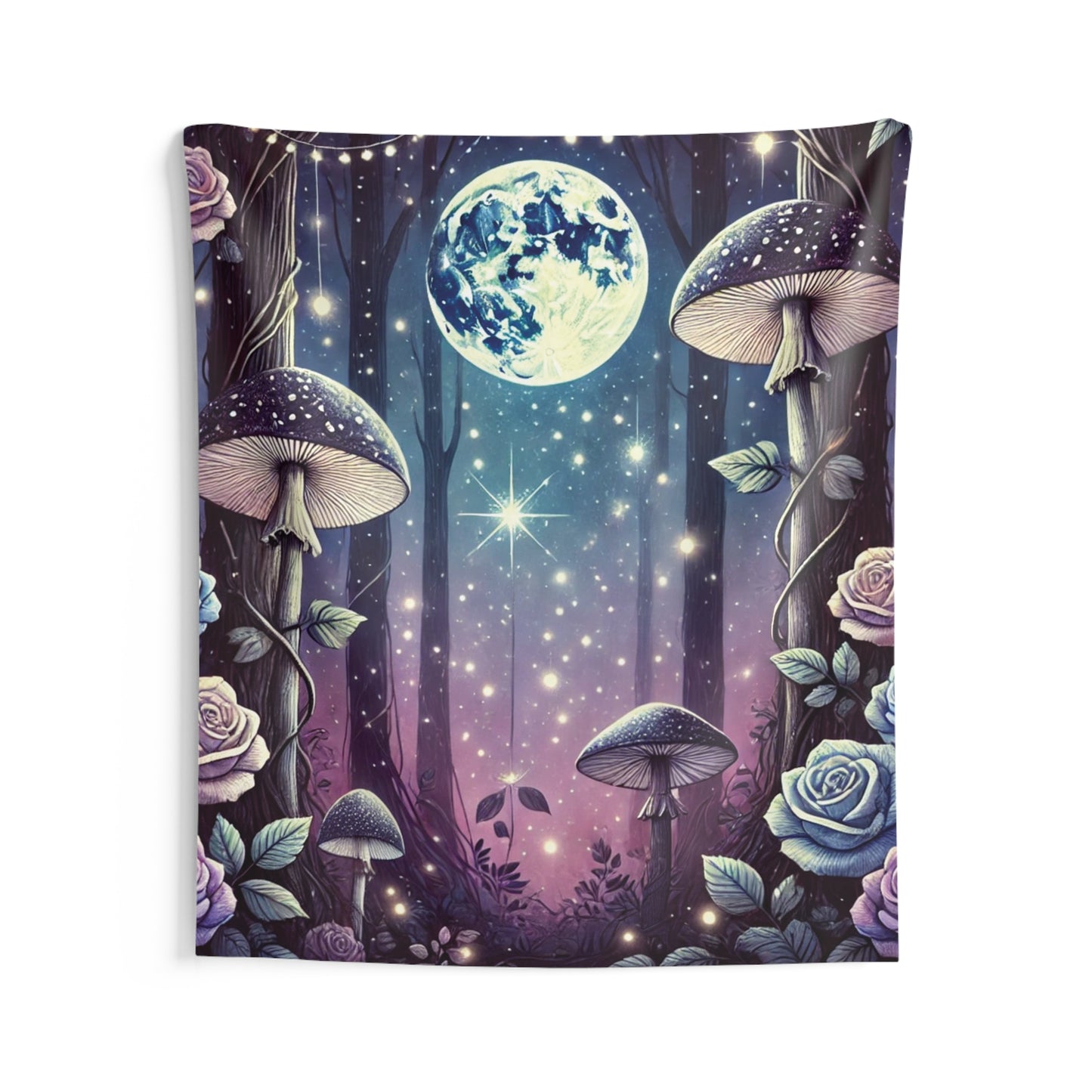 Mystical Forest Wall Tapestry - Celestial Moon & Mushroom Design