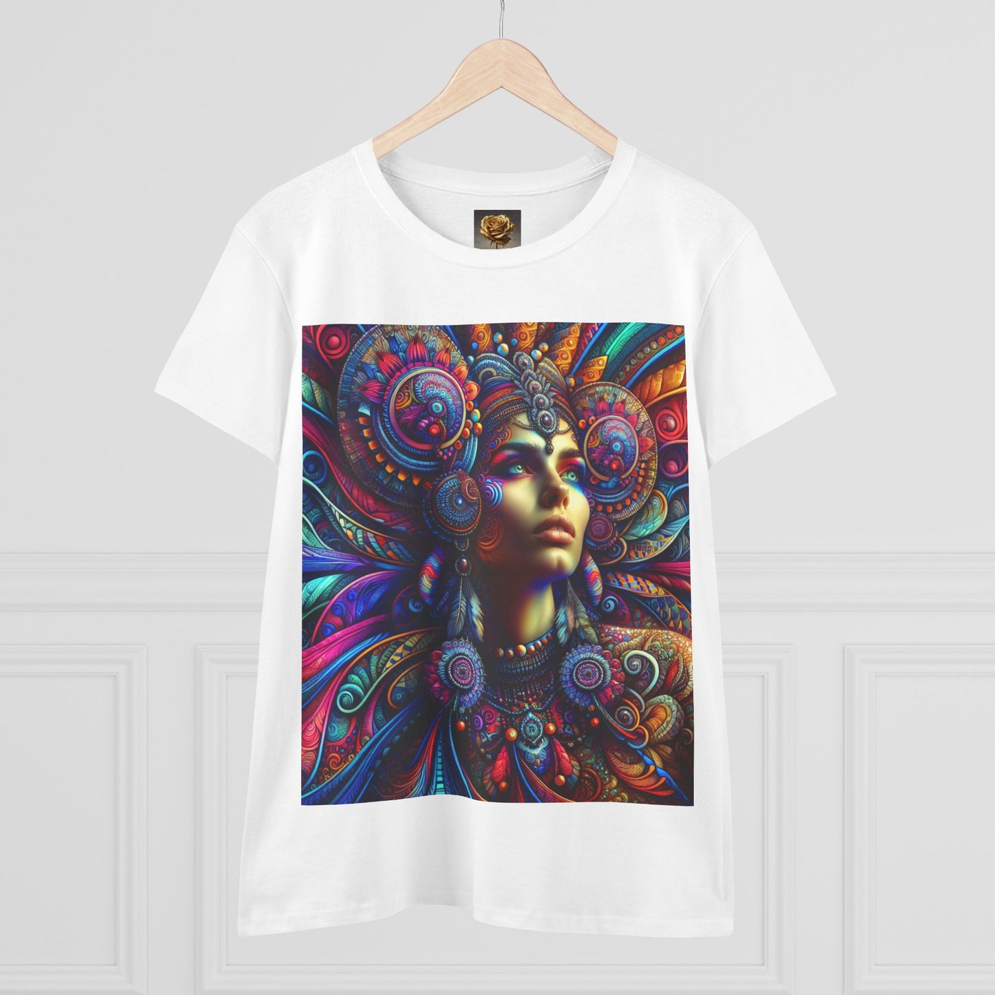 Bohemian Women's Midweight Cotton Tee - Vibrant Spiritual Art