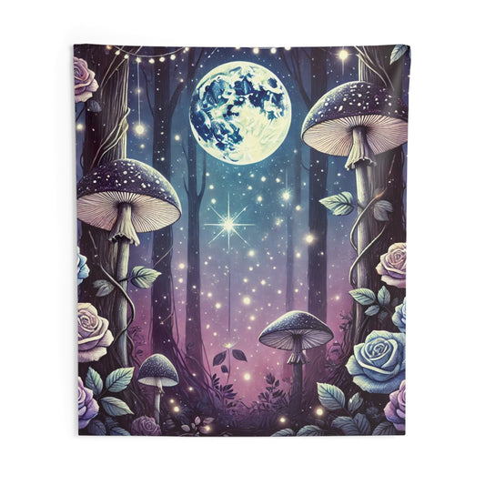 Mystical Forest Wall Tapestry - Celestial Moon & Mushroom Design